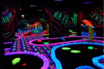 Minigolf kennen we allemaal. Deze variant van het minigolf is echter heel bijzonder: je speelt in een waanzinnig fluorescerend decor en bezoekt tijdens het parcours diverse werelden: water, land en jungle. Een unieke minigolf ervaring!